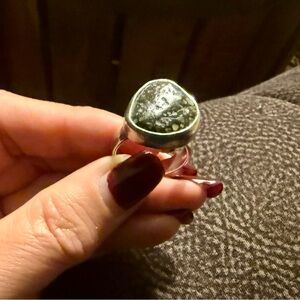 Sterling Silver Ring with Textured Green Ocean Rock